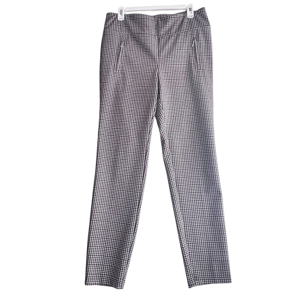 SOHO‎ Apparel Ltd Women's Plaid Pants L Black White Red Stretch Pull On Slim Fit
